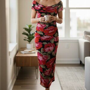 B. Darlin Off‑Shoulder Floral Dress XL Stretch Fabric Zip Closure NWT